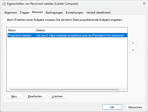 Eigenschaften der geplanten Aufgabe